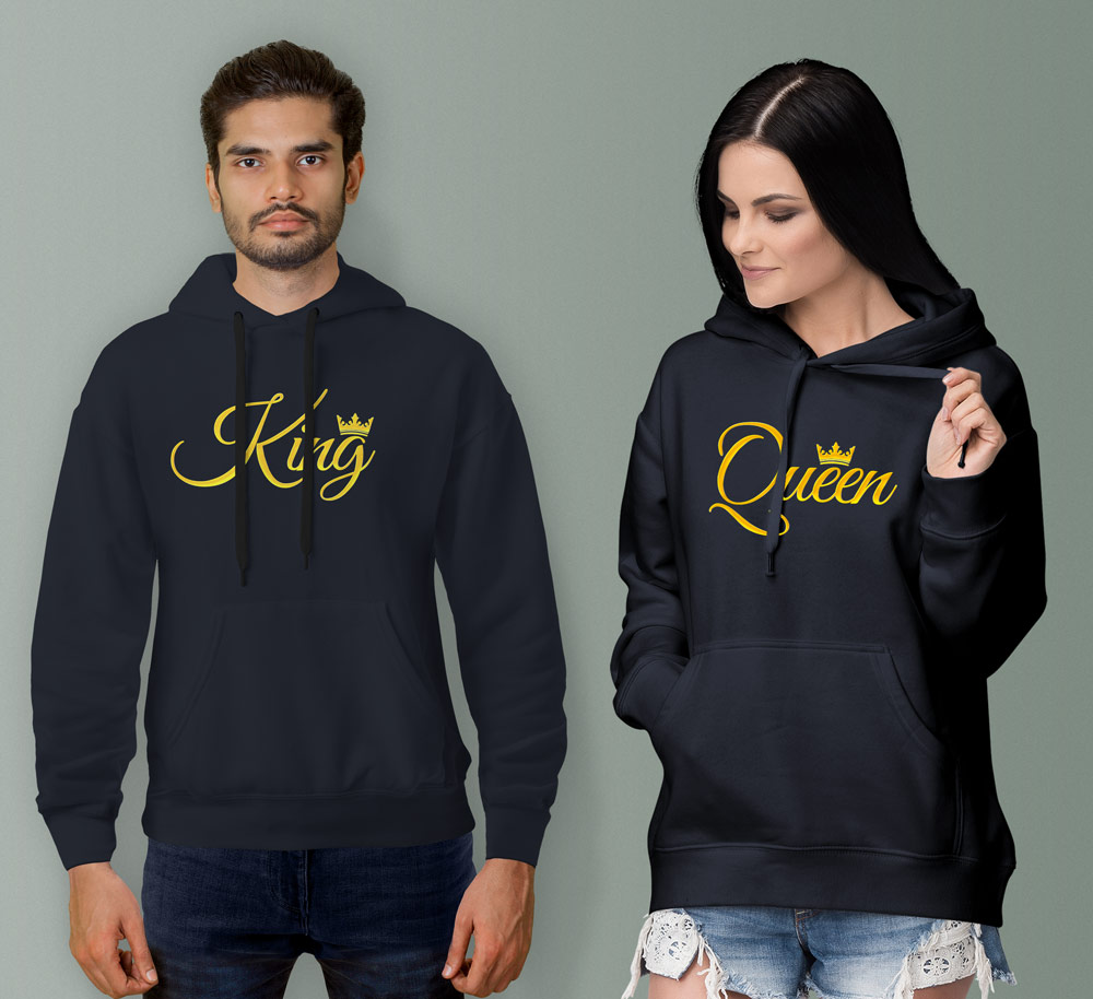 Buy Custom Printed King Queen Couple Hoodies Online In India