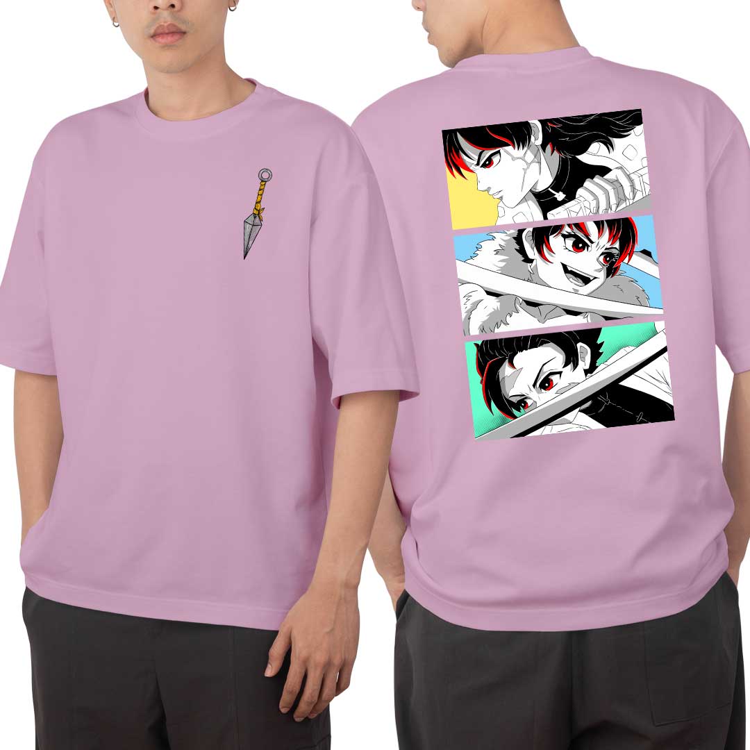 Lavender Blue Oversized tshirt for men with demon slayer anime design